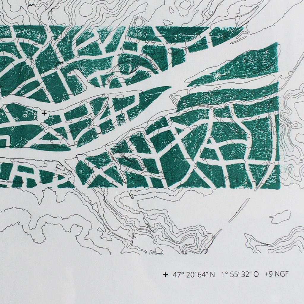 leo badiali illustration linogravure cartographie et courbes de niveaux nantes loire 2