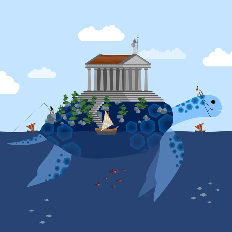 leo badiali illustrations animées tortue temple grec